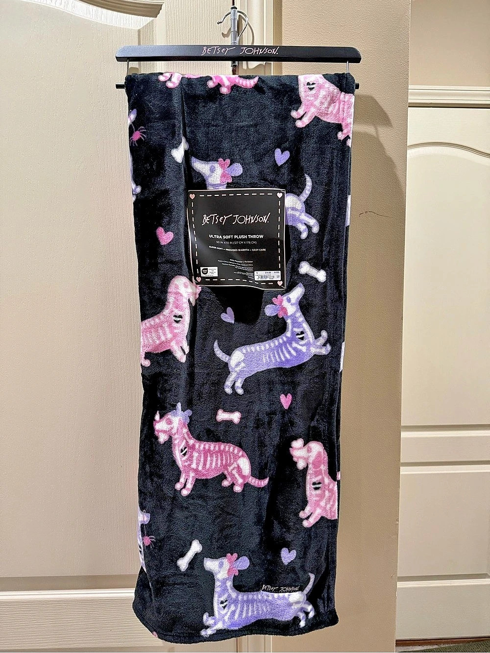 Betsey Johnson Skeleton Dachshund Doxie Ultra Soft Plush Throw Blanket Plush
